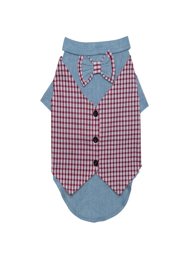 Lulala Classical Dog Tuxedo Shirt - Formal Wedding Suit with Bow Tie & Inbuilt Cottie, Pet Prince Costume Outfit for Small Dogs Cats (14Inch, Red-SkyBlue) - Image 1